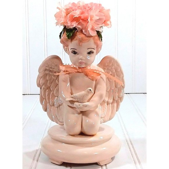 OOAK Baby Girl Angel Holding Dove Victorian Statue Cottage Shabby Chic Decor - Picture 6 of 15
